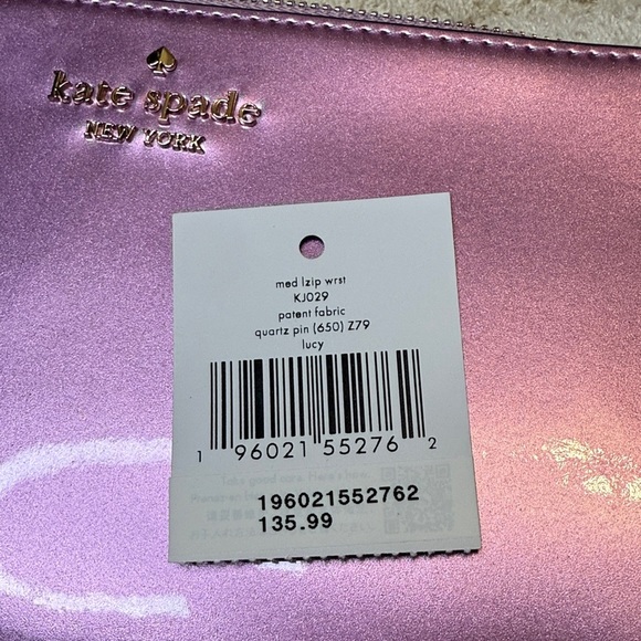 NWT Kate Spade Metallic Medium Zip Wristlet Quartz Pink - Picture 9 of 9
